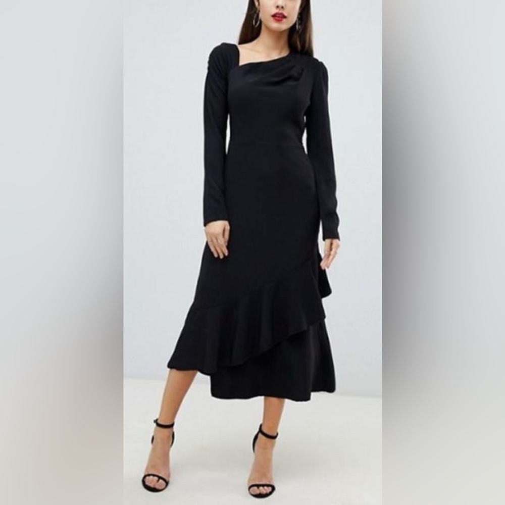 Yaura Long Sleeve Slash Neck Dress in Black - 14‎